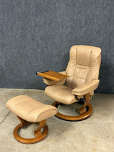 Load image into Gallery viewer, Ekornes Stressless Leather Recliner with Ottoman &amp; Swing Arm Table