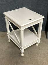Load image into Gallery viewer, White Side Table on Casters with File Storage