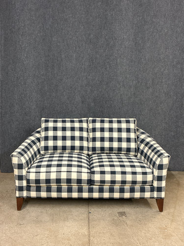 Ethan Allen Navy Buffalo Check Loveseat