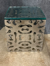 Load image into Gallery viewer, Contemporary Cutout Metal Accent Table with Glass Top