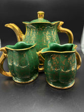 Load image into Gallery viewer, Gold Trim Green 4 Piece Floral Tea/Coffee Set