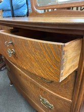 Load image into Gallery viewer, Antique Oak 4 Drawer Chest with Key and Swivel Mirror