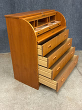 Load image into Gallery viewer, Danish Modern Teak Veneer Roll-Top Secretary Desk