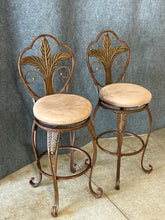 Load image into Gallery viewer, Pair of Brown Metal Counter Height Swivel Stools
