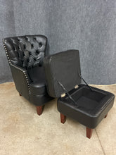 Load image into Gallery viewer, Black Faux-Leather Armchair With Storage Ottoman