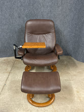 Load image into Gallery viewer, Ekornes Stressless Leather Recliner with Ottoman &amp; Swing Arm Table