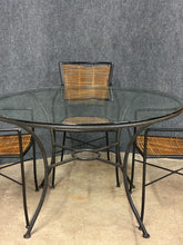Load image into Gallery viewer, Crate &amp; Barrel Round Glass Dining Table with 4 Rattan Chairs
