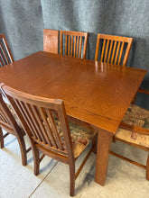 Load image into Gallery viewer, Mission-Style Oak Dining Table with 6 Chairs and 1 Leaf