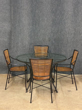 Load image into Gallery viewer, Crate &amp; Barrel Round Glass Dining Table with 4 Rattan Chairs