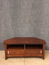 Load image into Gallery viewer, Dark Wood Corner Media Stand