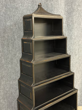 Load image into Gallery viewer, Black Distressed Tiered Pagoda-Top Bookcase