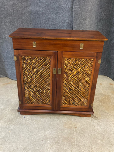 Pier 1 Imports Wood Bar Cabinet with Woven Rattan Panels