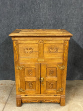 Load image into Gallery viewer, Antique c.1900 Lapland Carved Oak Ice Box with Tin-Lined Interior