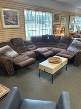 Load image into Gallery viewer, Brown Upholstered Power Reclining Sectional With Nailhead Trim