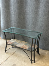 Load image into Gallery viewer, Glass Top Console Table With Metal Frame and Tile Base