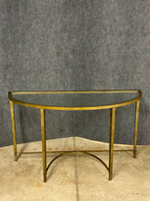 Load image into Gallery viewer, Gold-Tone Metal &amp; Glass Demilune Console Table