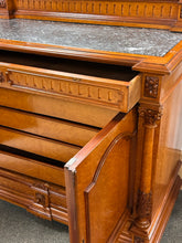 Load image into Gallery viewer, Antique Birdseye Maple Marble-Top Dresser w/ Mirror &amp; Carved Details