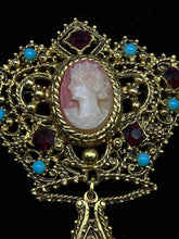 Load image into Gallery viewer, 1 Piece Filigree Rhinestone Goldtone Pin
