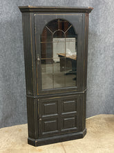 Load image into Gallery viewer, Black Distressed Lighted Corner Curio Cabinet