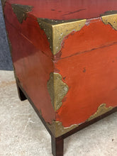 Load image into Gallery viewer, Korean Style Red Lacquer Storage Chest with Engraved Brass Mounts