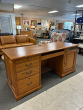 Load image into Gallery viewer, Oak Executive Desk with File Cabinet