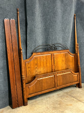 Load image into Gallery viewer, King Size Oak Poster Bed with Wrought Iron Headboard Accent
