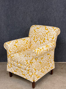 Ethan Allen Upholstered Armchair in Yellow Damask Fabric