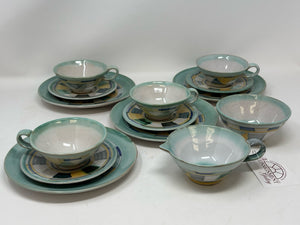 Pottery Turquoise 14 Piece Geometric Tea/Coffee Set