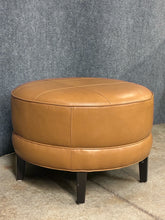 Load image into Gallery viewer, Ethan Allen Round Leather Ottoman