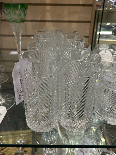 9 Piece Ralph Lauren Clear Crystal Herringbone Glasses