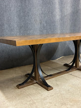 Load image into Gallery viewer, Magnolia Home Herringbone Top Dining Table with Metal Trestle Base