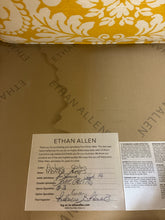Load image into Gallery viewer, Ethan Allen Upholstered Armchair in Yellow Damask Fabric