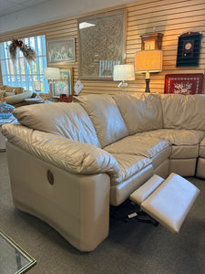 Beige Leather Reclining Sectional Sofa