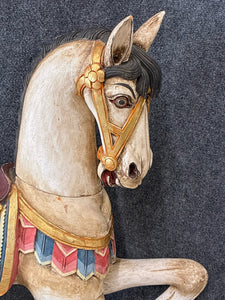 Hand-Carved Painted Carousel-Style Horse on Base
