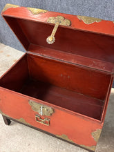 Load image into Gallery viewer, Korean Style Red Lacquer Storage Chest with Engraved Brass Mounts