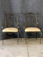 Load image into Gallery viewer, Pair of Wrought Iron Armchairs With Cream Upholstered Seats.