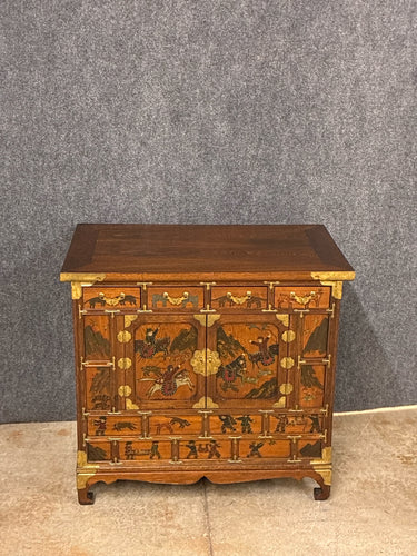 Antique Asian Painted Chest with Brass Accents