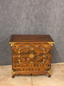 Antique Asian Painted Chest with Brass Accents