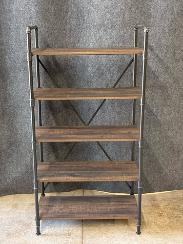 Industrial Metal & Wood 5-Shelf Bookcase
