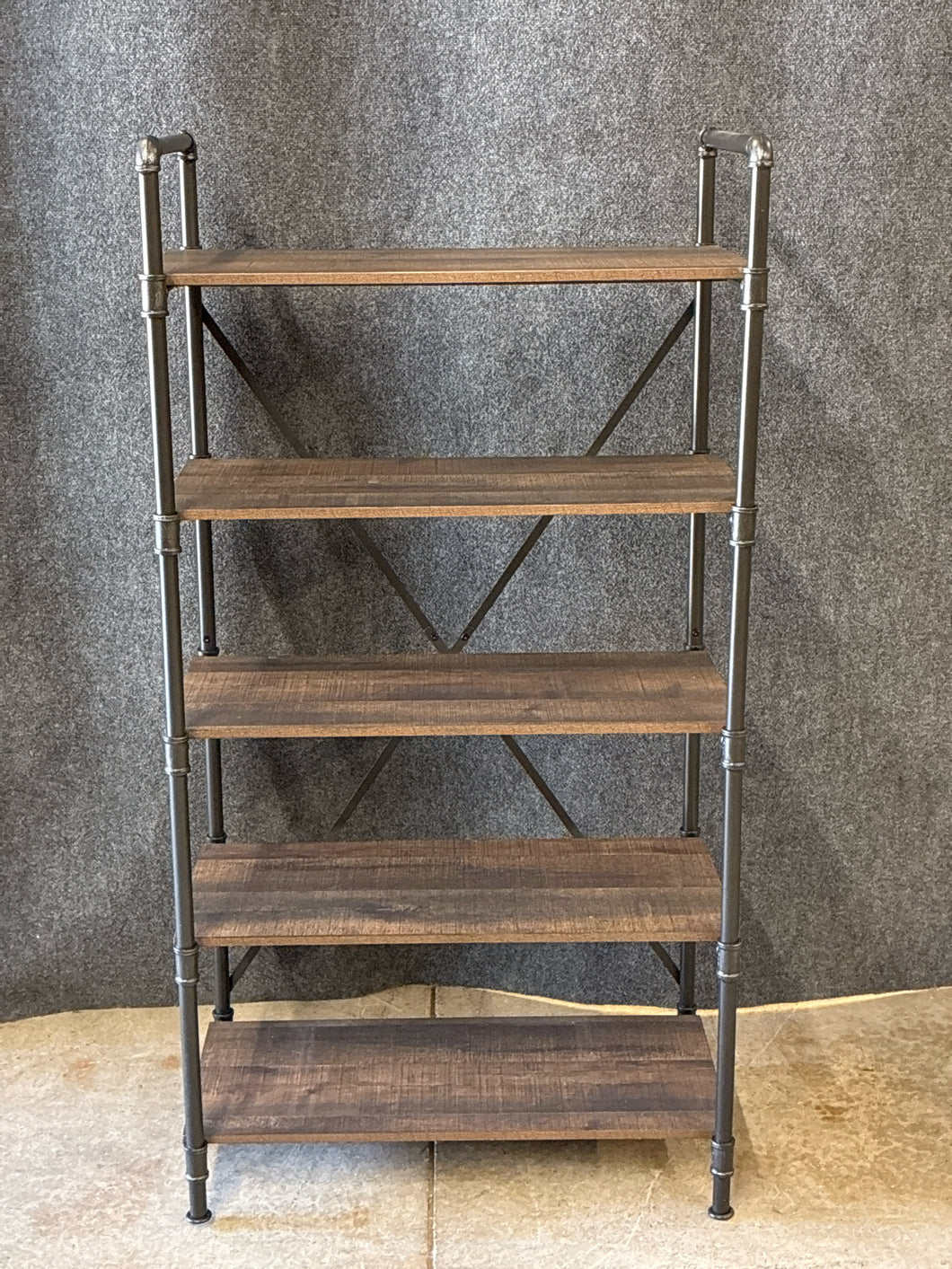 Industrial Metal & Wood 5-Shelf Bookcase