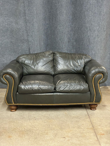 Thomasville Leather Loveseat with Nailhead Trim
