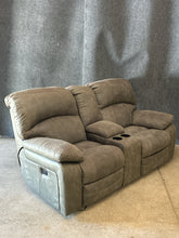 Load image into Gallery viewer, Contemporary Grey Power Reclining Loveseat With Console