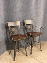 Load image into Gallery viewer, Pair of Nichols &amp; Stone Metal &amp; Wood Counter Stools