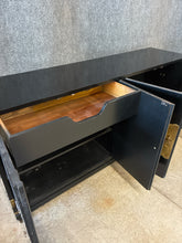 Load image into Gallery viewer, Vintage Sanford Asian Modern Black Lacquer &amp; Brass Sideboard