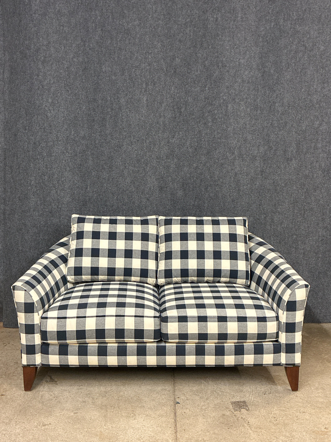 Ethan Allen Navy Buffalo Check Loveseat