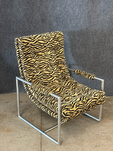 Modern Chrome Frame Lounge Chair with Zebra Upholstery