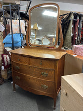 Load image into Gallery viewer, Antique Oak 4 Drawer Chest with Key and Swivel Mirror