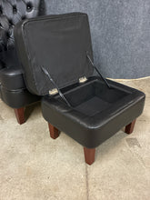 Load image into Gallery viewer, Black Faux-Leather Armchair With Storage Ottoman