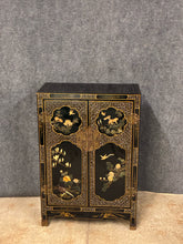 Load image into Gallery viewer, Asian Black Lacquer Cabinet with Floral &amp; Bird Motifs
