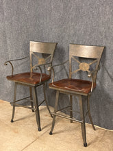 Load image into Gallery viewer, Pair of Nichols &amp; Stone Metal &amp; Wood Counter Stools